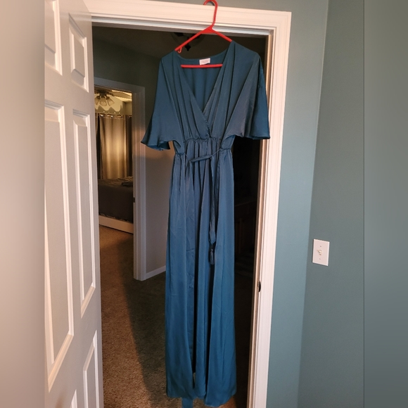 Pink Lily We Go Together Teal Belted Maxi Dress Size Medium - Picture 4 of 6